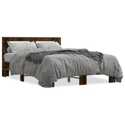 Produktbild von vidaXL Bettgestell Räuchereiche 135x190 cm Holzwerkstoff und Metall