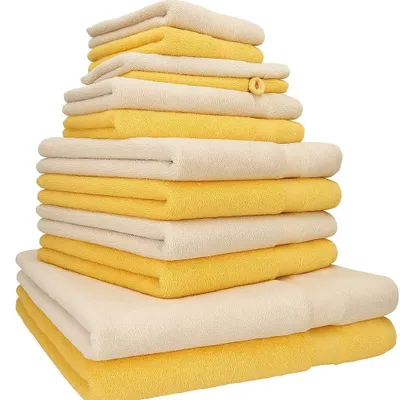 Produktbild von Betz 12-tlg. Handtuch-Set PREMIUM 2 Duschtücher 4 Handtücher 2 Gästetücher 2 Seiftücher 2 Waschhandschuhe  Farbe: honiggelb / sand