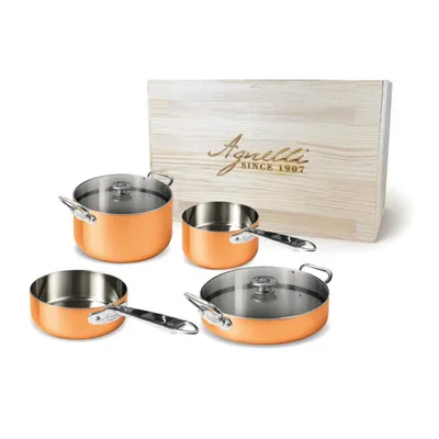 Produktbild von Agnelli - 6-teiliges Kochgeschirr-Set – Antihaft-Kupfer mit Holzbox