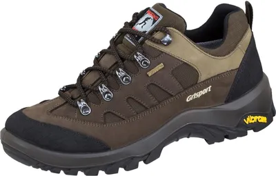 A single brown hiking shoe is shown against a white background.