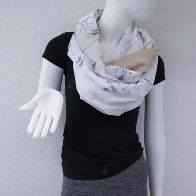 Zdjęcie produktu dla Szalik Glamexx24, wzór "loop", gradient kolorystyczny, ciepły i miękki szalik typu "tuby" z motywem ptaków, tkanina, damski, kolor: khaki, model 01072