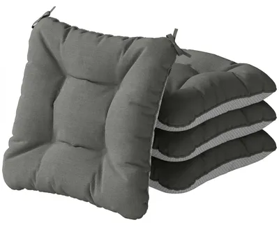 Produktbild von Sitzkissen 4er-Set - Gepolsterte Stuhlkissen mit Bändern - 39,5 x 39,5 x 10 cm - Einfarbig - Dunkelgrau