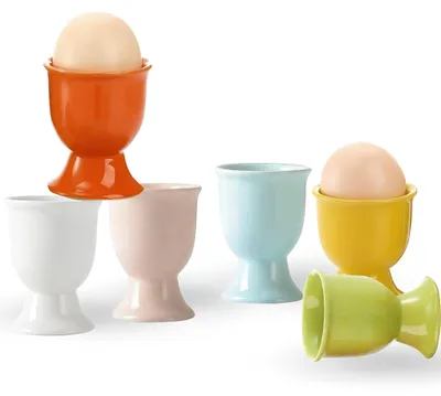 Eierbecher 6er-Set aus Keramik, rund, für Frühstückseier