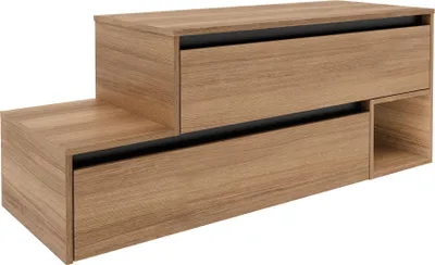 Produktbild von FACKELMANN VITA Waschbeckenunterschrank 129 cm breit, Braun hell, mit schwarzen Blenden  moderner Stauraum für Dein Bad