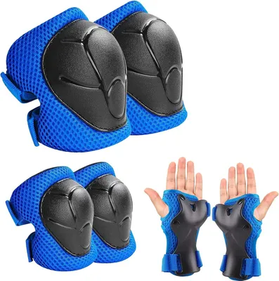 Produktbild von Kinderschutzausrüstung 6 in 1, Knie- und Ellbogenschoner mit Handgelenkschoner, verstellbar, für Skaten