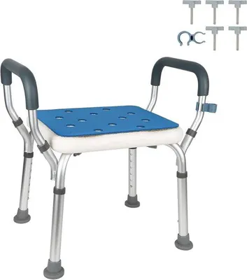 Produktbild von Famanu Duschhocker höhenverstellbar mit Armlehnen und rutschfester Sitzfläche - Aluminium Duschhilfe für Senioren, Schwangere und Menschen mit