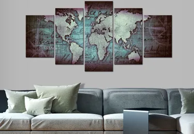 Produktbild von Akustikbild Weltkarte 200x100 cm Bilder Akustikschaum Hochleistungsschallabsorber Schallschutz Leinwand 5 tlg Wandbild Raumakustik Schalldämmung k-A-0062-b-o