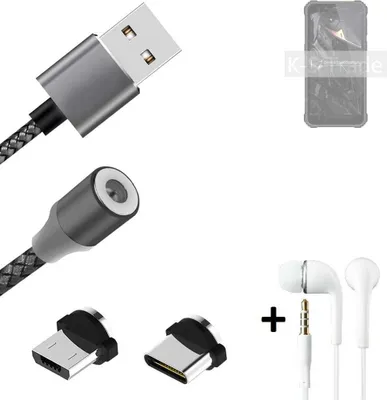 Produktbild von K-S-Trade® Hochwertiges Magnet-Lade-kabel Sync-Kabel Daten-Kabel + Kopfhörer kompatibel mit Oukitel WP20 Pro mit USB-Typ-C-Anschluss und