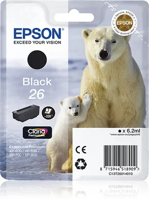 Produktbild von Epson Polar bear Singlepack Black 26 Claria Premium Ink, Schwarz, Tinte auf Pigmentbasis, 1 Stück(e)