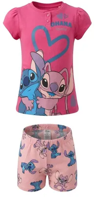 Produktbild von Disney Lilo und Stitch Kinder Mädchen Schlafanzug Pyjama Shirt Hose – Rosa / 128
