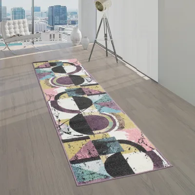Image de Tapis pour le salon, à poils courts, couleurs pastel, design abstrait, multicolore Taille 60x100 cm