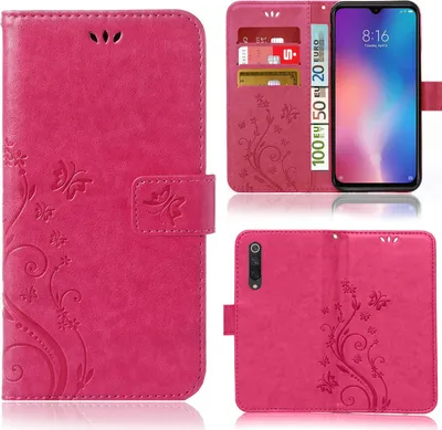 Produktbild von Handy Tasche für Xiaomi MI 9 SE Schutz Hülle Handyhülle mit Blumenmuster Klapp Hülle mit Standfunktion und Kartenfächer Pink