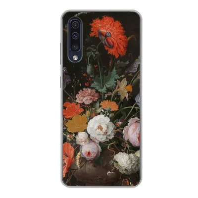 Produktbild von MuchoWow® Handyhülle Schutzhülle Hülle für Samsung Galaxy A50 Stilleben mit Blumen und einer Uhr - Gemälde von Abraham Mignon Silikon Softcase Handy Hülle - Mobiltelefonhülle