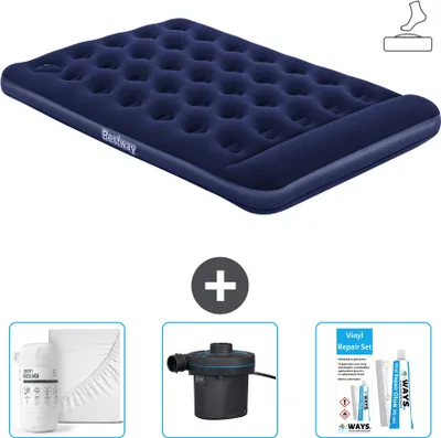 Zdjęcie produktu dla Materac dmuchany Bestway - Łóżko francuskie - 137 x 191 x 28 cm - Niebieski - Akcesoria w zestawie