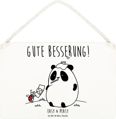 Produktbild von Mr. & Mrs. Panda holzbild Panda Gute Besserung DIN A4 - Weiß - Geschenk, Türschild, kleine aufmerksamkeit, Schild, Holzschild, hängeschild
