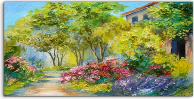 Produktbild von Coloray - Glasbild - 120x60 cm - Wandbild - Glasbilder - Blume Haus Bäume Wald Landschafts Gras