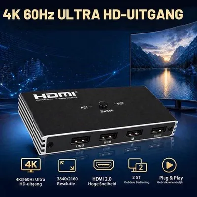 Obrázek produktu pro HDMI KVM Switch 2 PC 1 Monitor 4K 60Hz USB-A pro Win/Mac/Linux