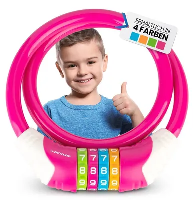 Produktbild von DUNLOP Fahrradschloss Kinder Fahrrad Schloss - Sicherheitsstufe 5 Zahlenschloss mit 4 Farb Einteilung zum besseren Merken der Kombination I Bike Fahrradschloß Lock für Kinder (Pink)