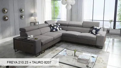 Produktbild von Moderne Eckcouch L-Form Ecksofa MELODIE III mit Schlaffunktion GRAU FREYA 210.23 + TAURO 8207