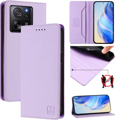 Produktbild von Lederhülle für Xiaomi 13T / 13T Pro Hülle Flip Brieftasche Kartenfächern Ständer Schutzhülle Violett
