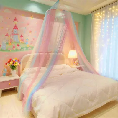 Produktbild von Moskitonetz Regenbogen-Betthimmel für Mädchen, Moskitonetz, einfache Installation, Prinzessinnen-Baldachin für die Dekoration von Kinderzimmern