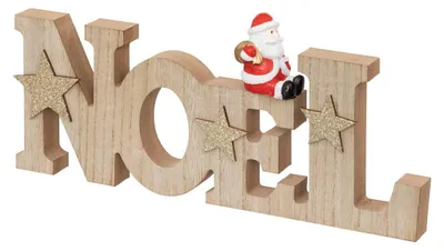 Produktbild von Wort "Weihnachten" Weihnachtsmann aus Holz L30cm