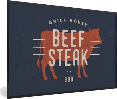 Produktbild von MuchoWow® MuchoWow® Gerahmtes Poster Mancave - Steak - BBQ 60x40 cm - Poster mit zchwarzem Bilderrahmen - Printing - Wanddeko Schlafzimmer