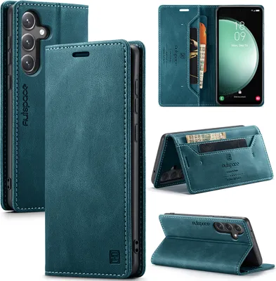 Produktbild von Samsung Galaxy S23 FE Hülle, Retro Kunstledertasche Stand Schutzhülle für Samsung Galaxy S23 FE Blau