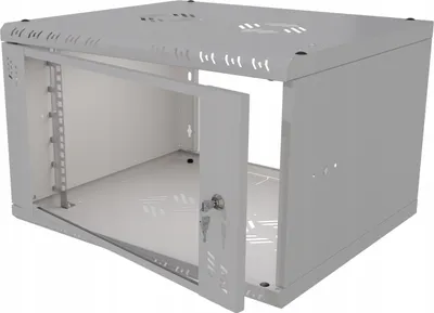 Zdjęcie produktu dla Szafa Rack 19" 6U 450mm Serwerowa Wisząca Szklane Drzwi Szara Stalflex
