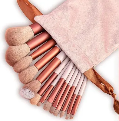 Productafbeelding van Make-up kwastenset, 13-delig - Premium synthetische kwasten met opbergtas (roze)