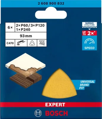 Image de Abrasifs BOSCH EXPERT DELTA C470 bois et peinture - 93x93 mm G60/120/240 - 6 disques - 2608900832