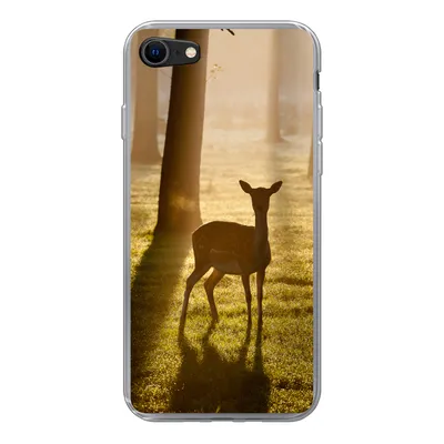 Produktbild von MuchoWow® Handyhülle Schutzhülle Hülle für iPhone SE 2020 Hirsche - Sonne - Bäume Silikon Softcase Handy Hülle - Kartenbesitzer