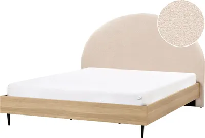 Produktbild von BELIANI Bett Beige u. Hellbraun 180 x 200 cm mit Holzrahmen Bouclé Stoff Polster Kopfteil Gepolstert Modern Stilvoll Elegant Design für Schlafzimmer
