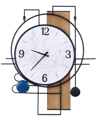 Produktbild von BELIANI Wanduhr Mehrfarbig MDF-Platte und Metall 60 x 70 cm Geometrisch Rund Arabische Ziffern Modern für Wohnzimmer Küche Schlafzimmer Wanddekoration