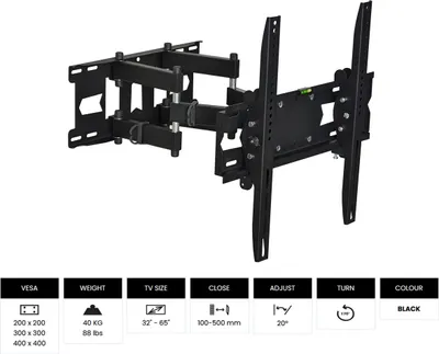 Produktbild von TV-Wandhalterung LCD LED Fernseher Wandhalter Wandhalterung Universal 32 - 65 Zoll Neigbar Schwenkbar VESA 400x400 300x300 200x200 100x100 75x75 max.