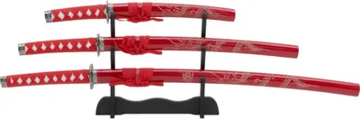 Produktbild von 4-tlg. Deko Samurai Set Red Dragon, Katana, Wakizashi, Tanto und Ständer