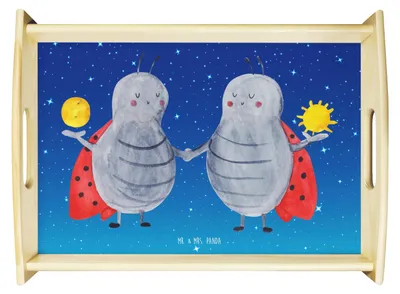 Produktbild von Mr. & Mrs. Panda Tablett Sternzeichen Zwilling - Sternenhimmel Blau - Geschenk, Zwillingsschwester, Sofa, holz, Glückskäfer, sofatablett, Zwillinge, Zwillingsbruder, Deko