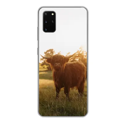 Produktbild von MuchoWow® Handyhülle Schutzhülle Hülle für Samsung Galaxy S20 Plus Schottischer Hochländer - Gras - Sonne Silikon Softcase Handy Hülle - Hartschale