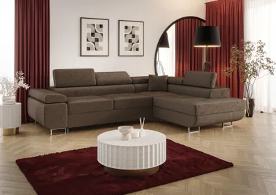Produktbild von Ecksofa Schlafsofa Sofa MONARO Stoff Monolith Braun Ottomane Rechts