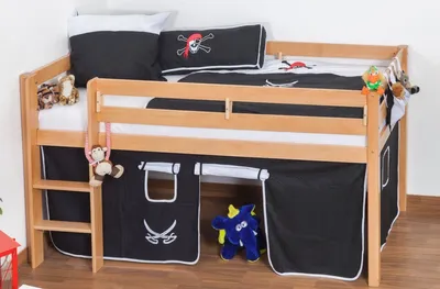 Produktbild von Kinderbett Hochbett Andi Buche Vollholz massiv natur inkl. Rollrost - 90 x 200 cm