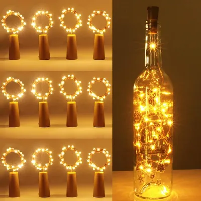 Produktbild von Flaschenlicht 12 Stk. – 10 LED Flaschenlichterkette mit Korken – 3 Modi (Blinken & Dauerlicht) – Warmweiß – 1 m Silberdraht – Deko für Flaschen Party