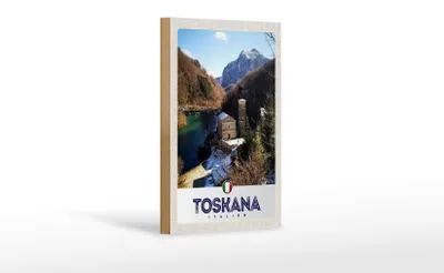 Produktbild von Holzschild Reise 12x18 cm Toskana Italien Architektur Berge