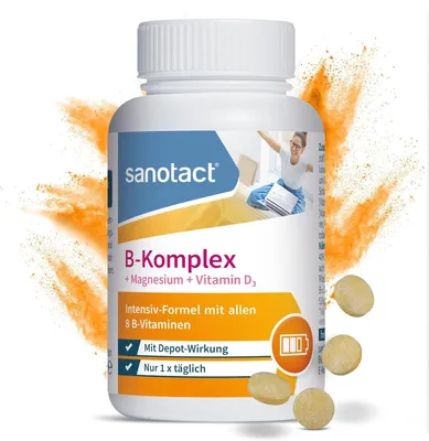 Produktbild von sanotact B-Komplex + Magnesium + Vitamin D3 180 Tabletten | Hochdosierte B-Vitamine mit Depot-Effekt