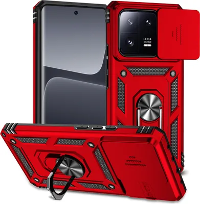Image de Étui pour Xiaomi 13 Pro étui double couche avec couvercle coulissant pour appareil photo et anneau de support rouge