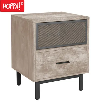 Productafbeelding van Hoppa! Nachtkastje Industrial - Bruin/Zwart - Spaanplaat/Staal