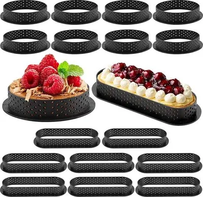 Produktbild von Famanu Dessert Ringe 16 Stück - Geperforeierte Kuchenformen für Tartlets