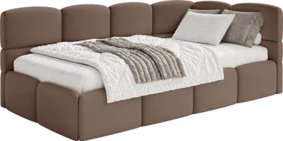 Obrázok produktu pre Selsey Cloudy – detská posteľ 120x200, čelo vpravo, matrac a úložný priestor, zamatová hnedá