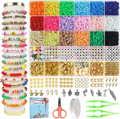 Produktbild von 5100pcs 18 Farbe 2mm Perlen Set Glasperlen zum Auffädeln Erwachsene Bunte Perlenset für Armbänder Ketten Ringe Handykette Schmuckherstellung Handwerk mit Buchstaben Elastische Schnur