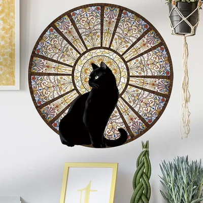 Produktbild von Schwarze Katzen-Wandtattoos für Kinderzimmer – Katzen-Wandaufkleber, farbiges Muster, runder Aufkleber, Kuppel