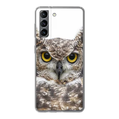 Produktbild von MuchoWow® Handyhülle Schutzhülle Hülle für Samsung Galaxy S21 Porträt einer braunen Eule auf weißem Hintergrund Silikon Softcase Handy Hülle - Softcase